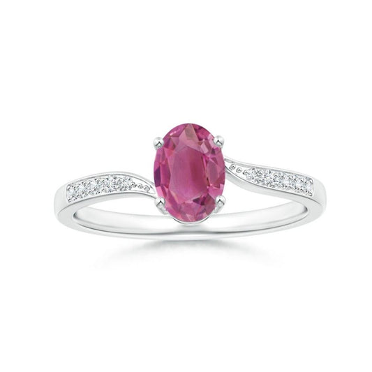 Oval Pink Tourmaline Bypass Promise Ring with Pavé Moissanite Accents