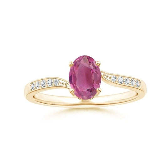 Oval Pink Tourmaline Bypass Promise Ring with Pavé Moissanite Accents