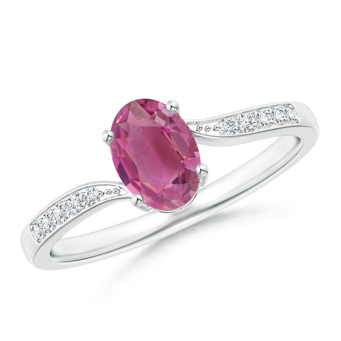 Oval Pink Tourmaline Bypass Engagement Ring with Pavé Moissanite Accents
