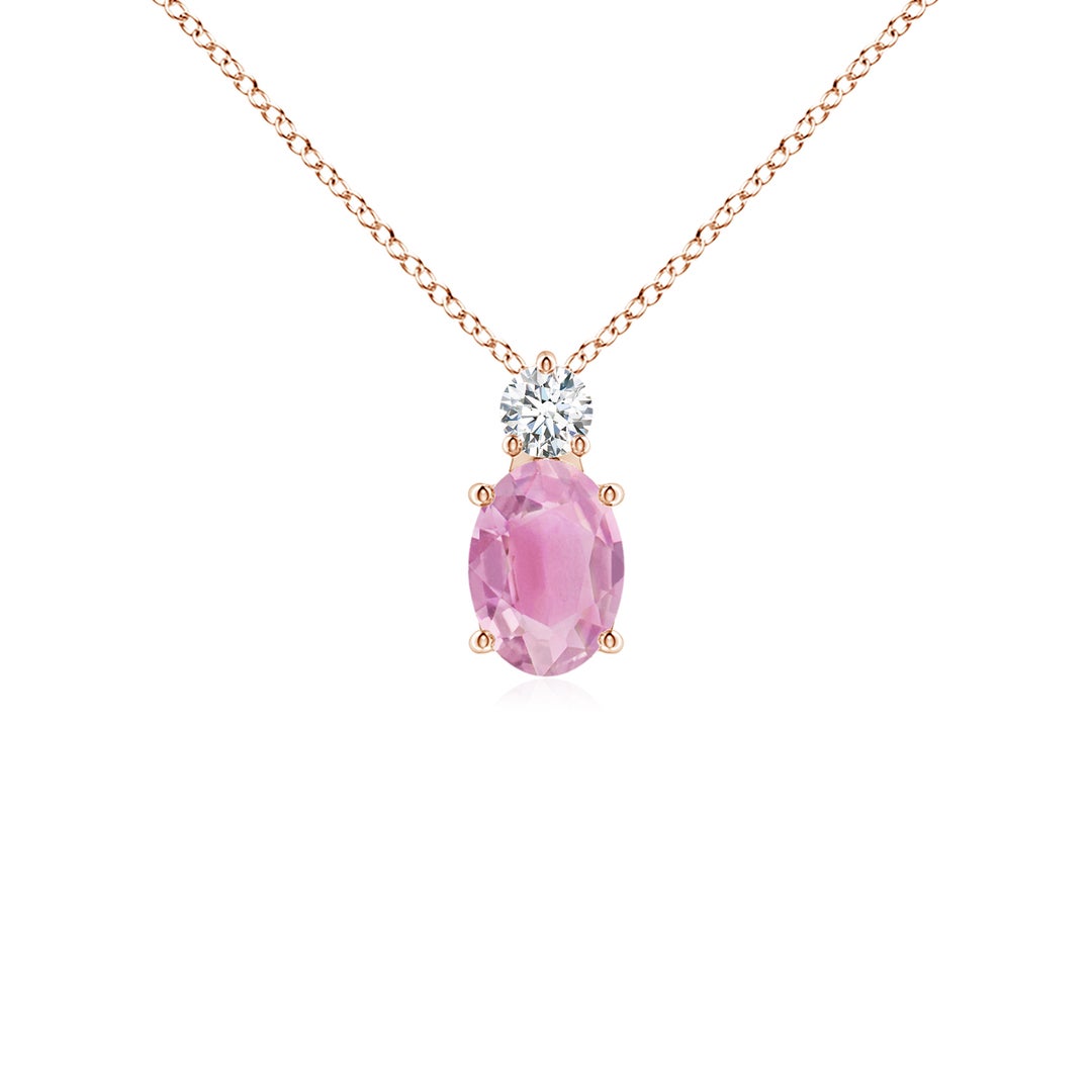 Oval Pink Tourmaline with Moissanite Accent Pendant Necklace