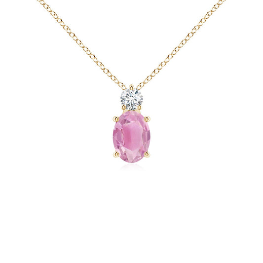 Oval Pink Tourmaline with Moissanite Accent Pendant Necklace