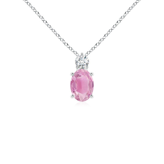 Oval Pink Tourmaline with Moissanite Accent Pendant Necklace