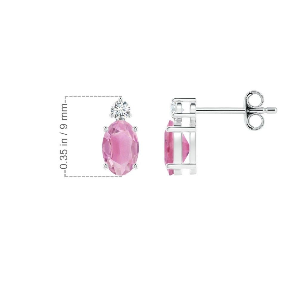 Oval Pink Tourmaline with Moissanite Accent Stud Earrings
