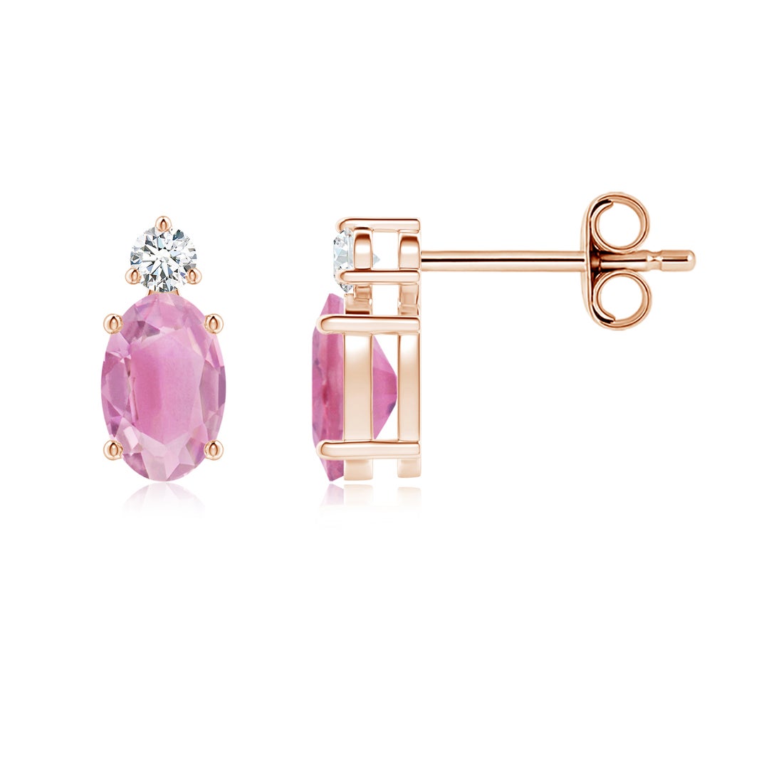 Oval Pink Tourmaline with Moissanite Accent Stud Earrings