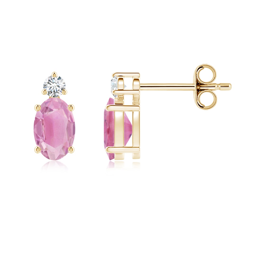 Oval Pink Tourmaline with Moissanite Accent Stud Earrings