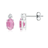 Oval Pink Tourmaline with Moissanite Accent Stud Earrings
