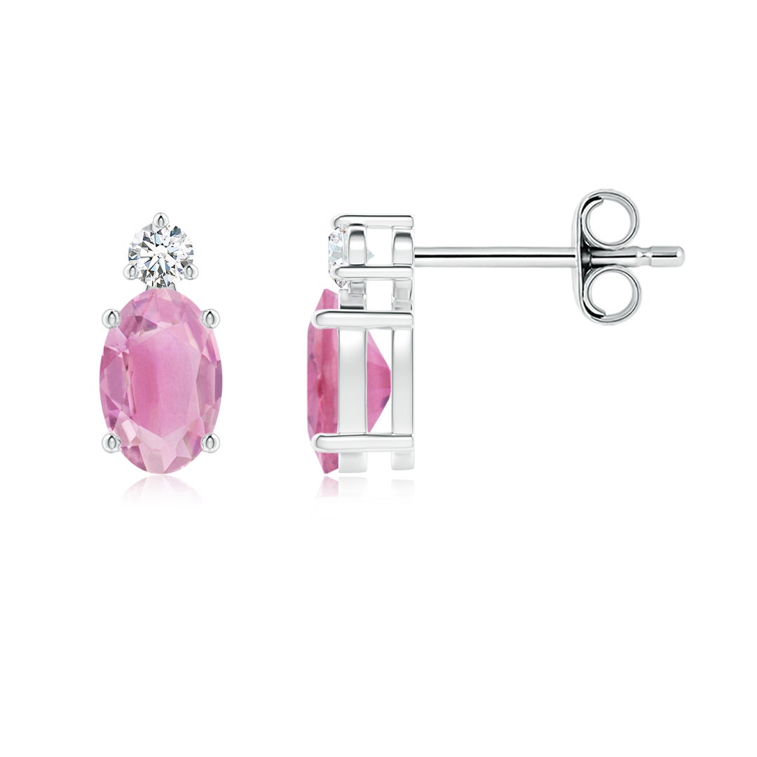 Oval Pink Tourmaline with Moissanite Accent Stud Earrings