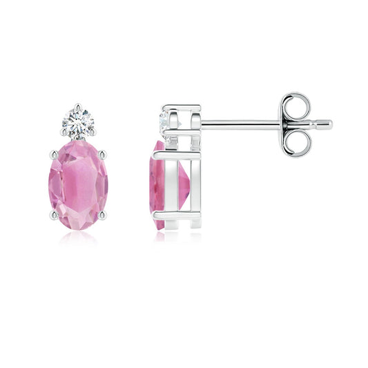 Oval Pink Tourmaline with Moissanite Accent Stud Earrings