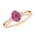 Oval Pink Tourmaline with Moissanite Accents Split Shank Engagement Ring