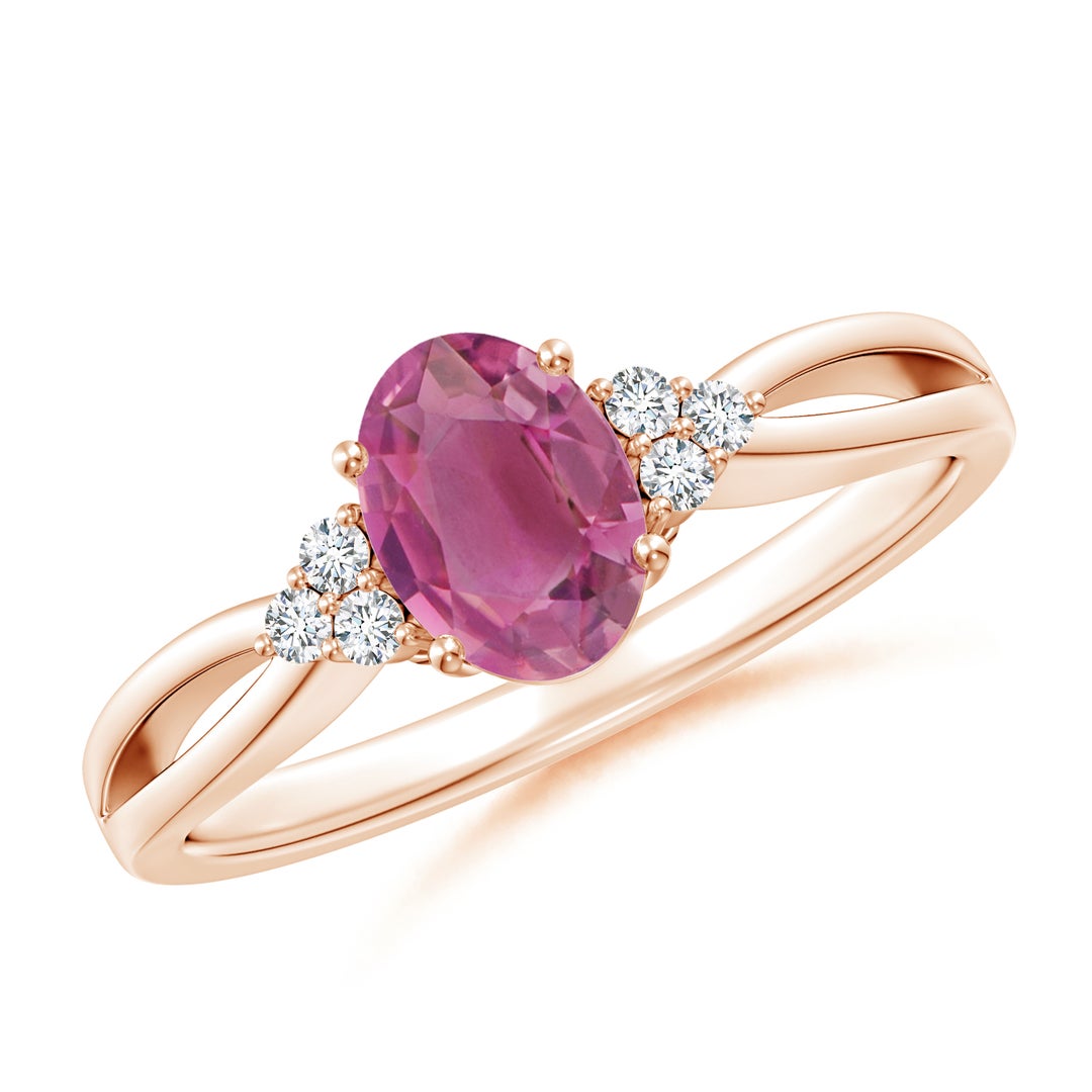 Oval Pink Tourmaline with Moissanite Accents Split Shank Engagement Ring