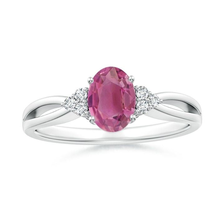 Oval Pink Tourmaline with Moissanite Accents Split Shank Engagement Ring