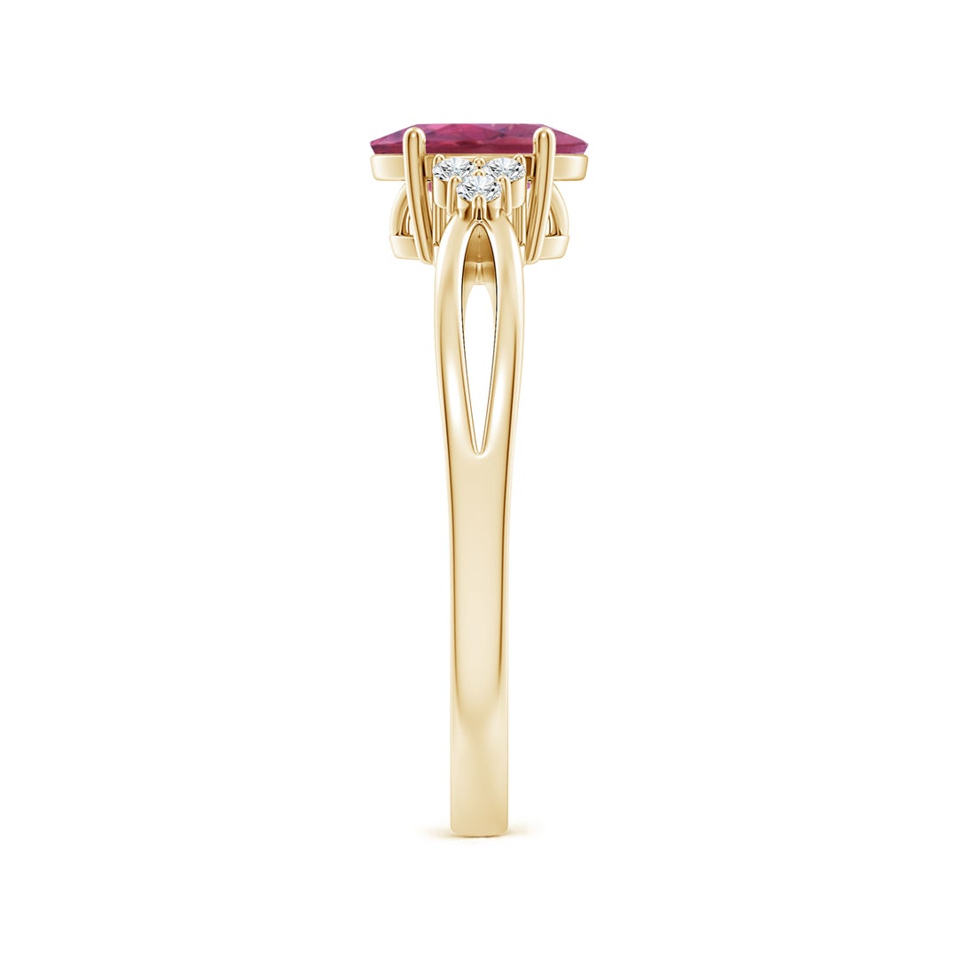 Oval Pink Tourmaline with Moissanite Accents Split Shank Engagement Ring