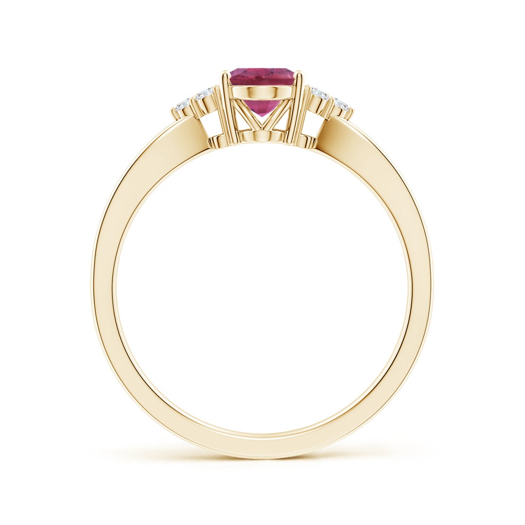 Oval Pink Tourmaline with Moissanite Accents Split Shank Engagement Ring