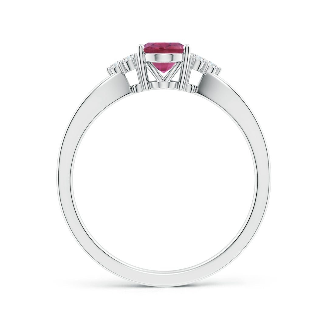 Oval Pink Tourmaline with Moissanite Accents Split Shank Engagement Ring