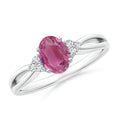 Oval Pink Tourmaline with Moissanite Accents Split Shank Engagement Ring