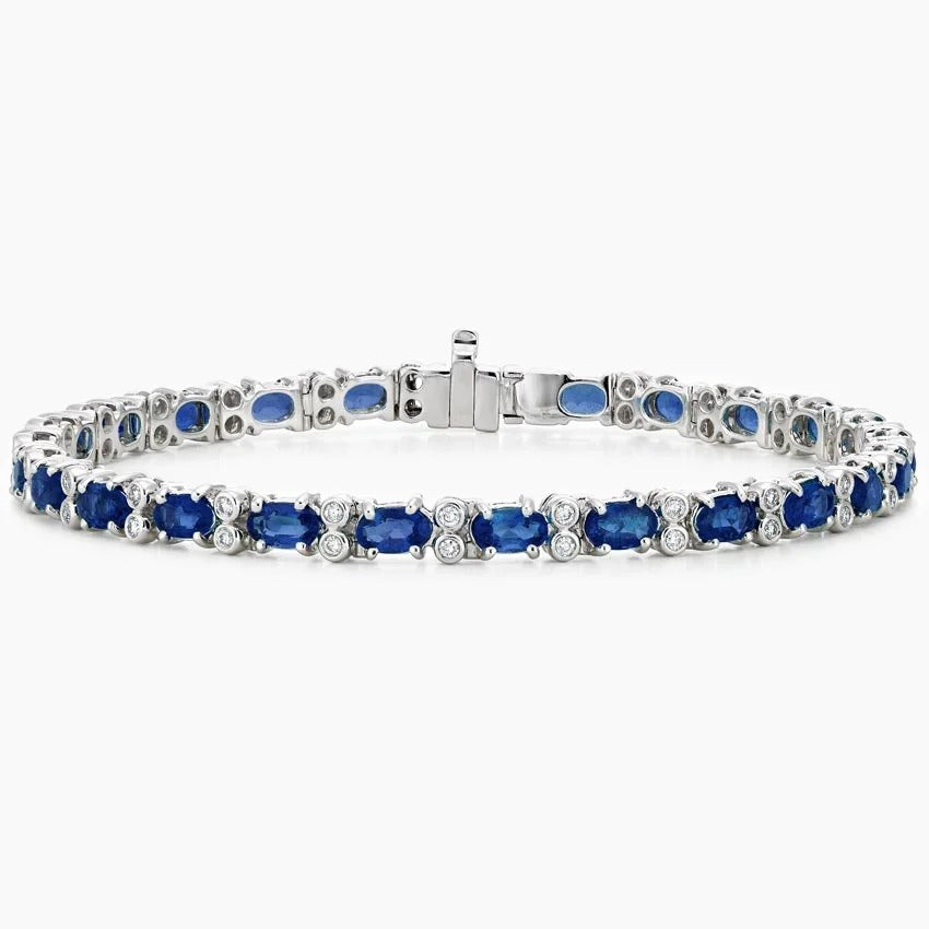 Oval Sapphire and Round Moissanite Accents Tennis Bracelet