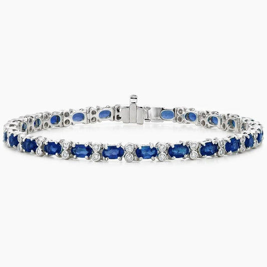 Oval Sapphire and Round Moissanite Accents Tennis Bracelet