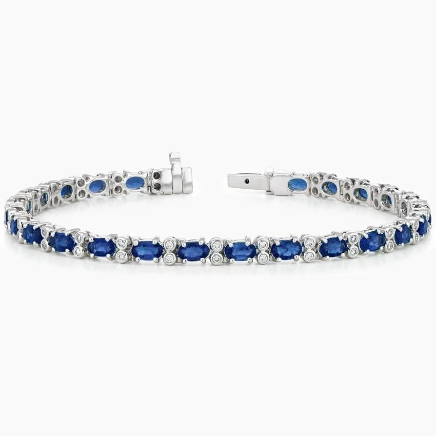 Oval Sapphire and Round Moissanite Accents Tennis Bracelet