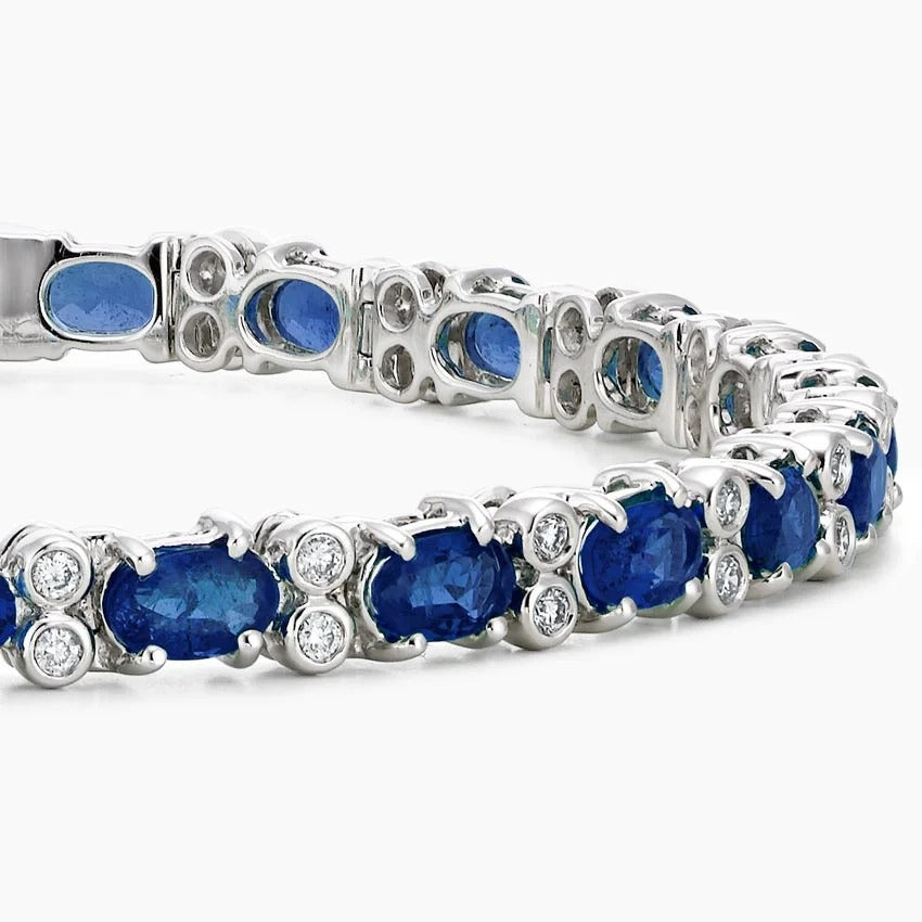 Oval Sapphire and Round Moissanite Accents Tennis Bracelet
