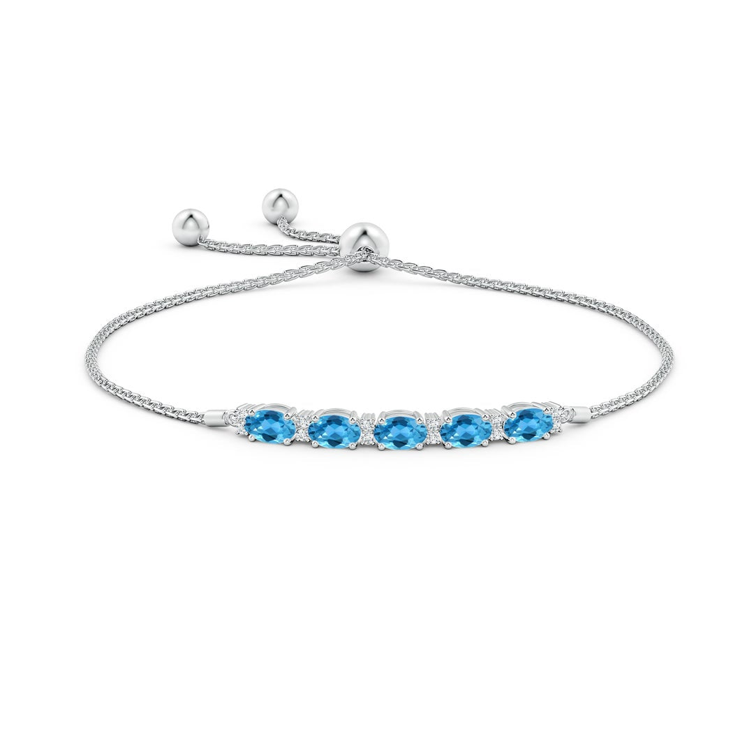 Oval Swiss Blue Topaz with Moissanite Accents Adjustable Tennis Bolo Bracelet
