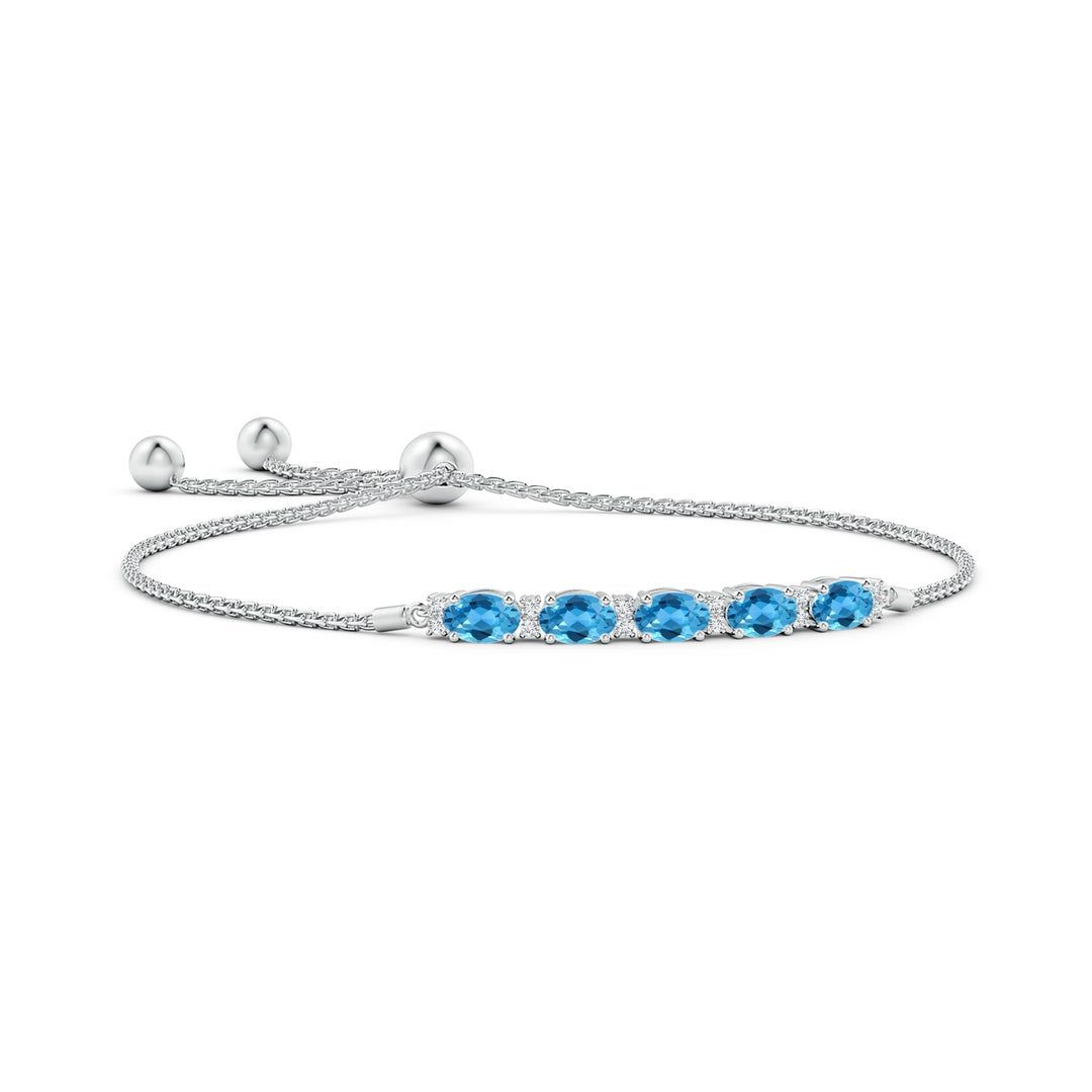 Oval Swiss Blue Topaz with Moissanite Accents Adjustable Tennis Bolo Bracelet