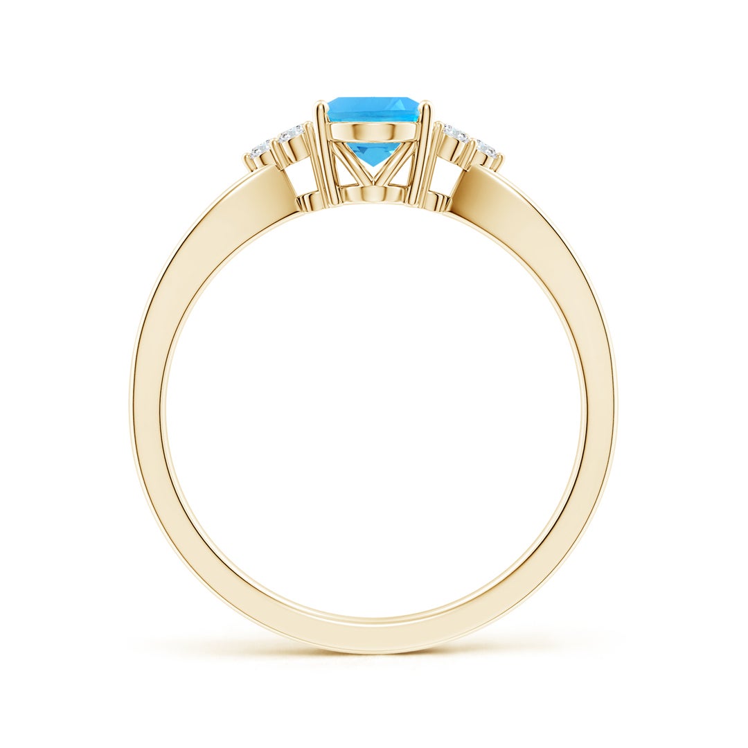 Oval Swiss Blue Topaz with Moissanite Accents Split Shank Engagement Ring