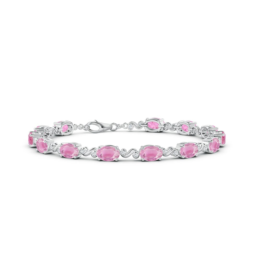 Oval Pink Tourmaline Swirl with Moissanite Accents Chain Bracelet