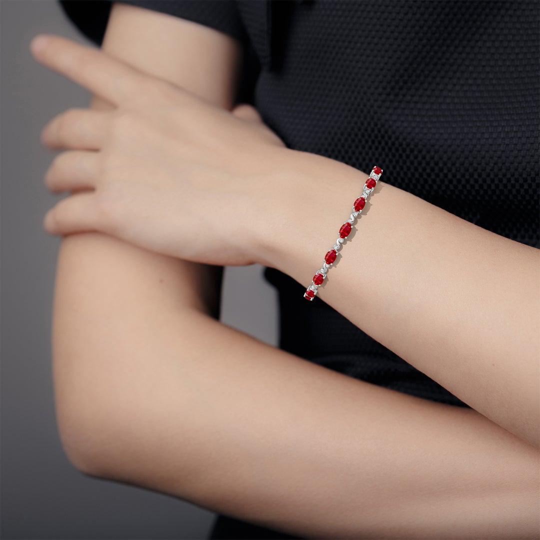 Oval Lab Ruby Swirl with Moissanite Accents Chain Bracelet