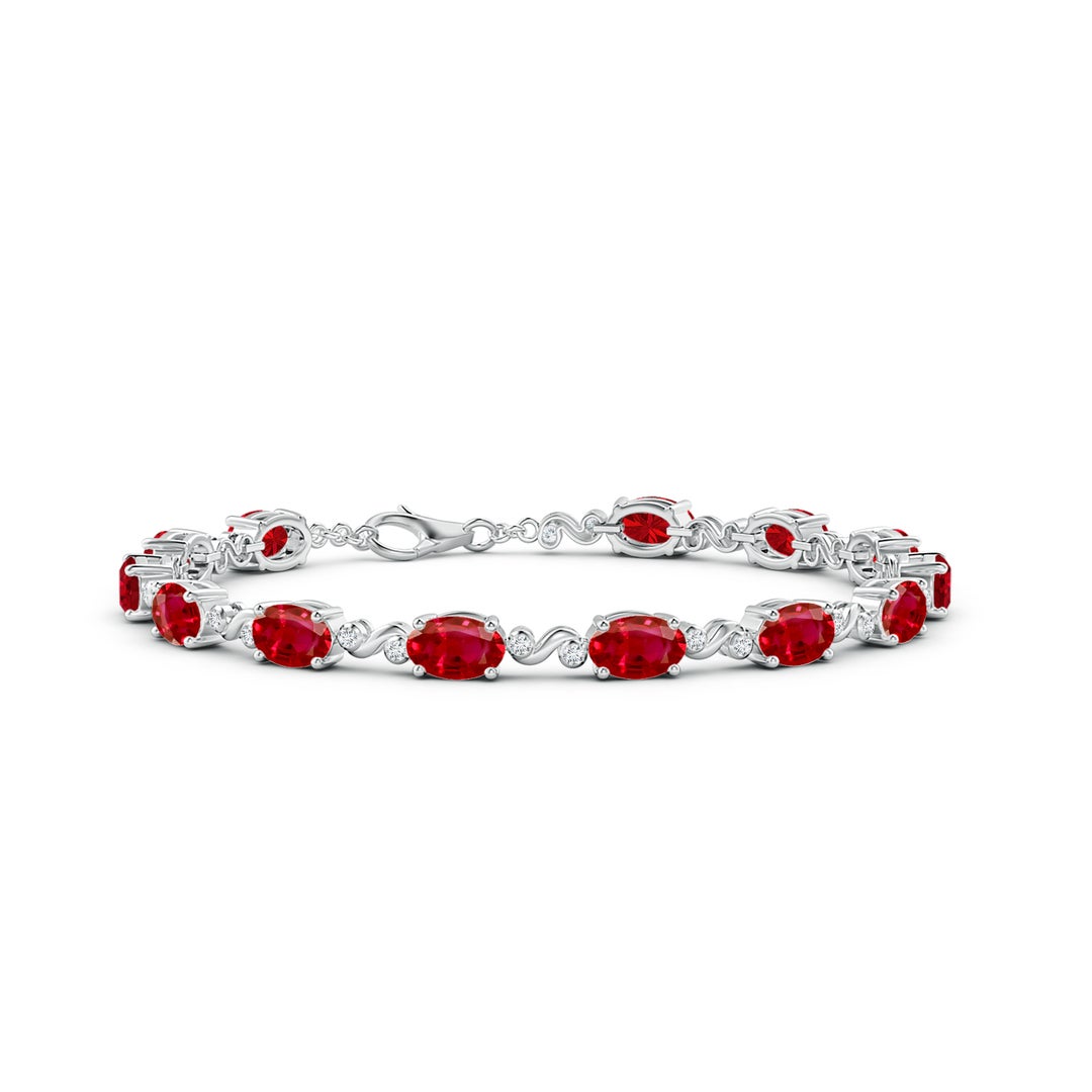 Oval Lab Ruby Swirl with Moissanite Accents Chain Bracelet