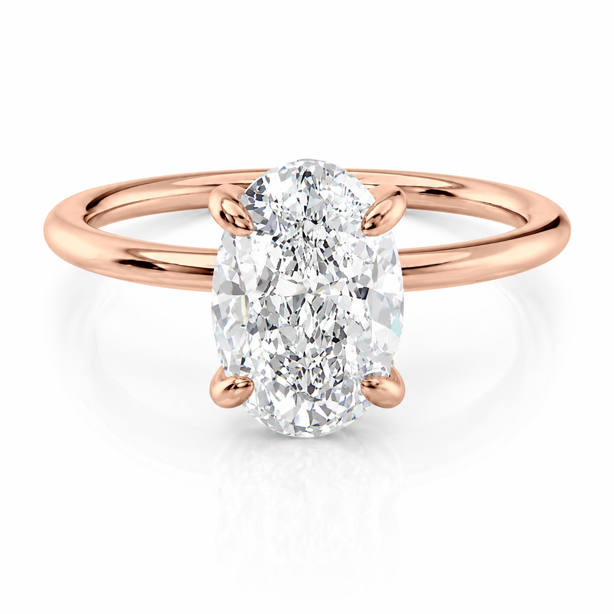 Oval Lab-Grown Diamond Solitaire Hidden Halo Engagement Ring