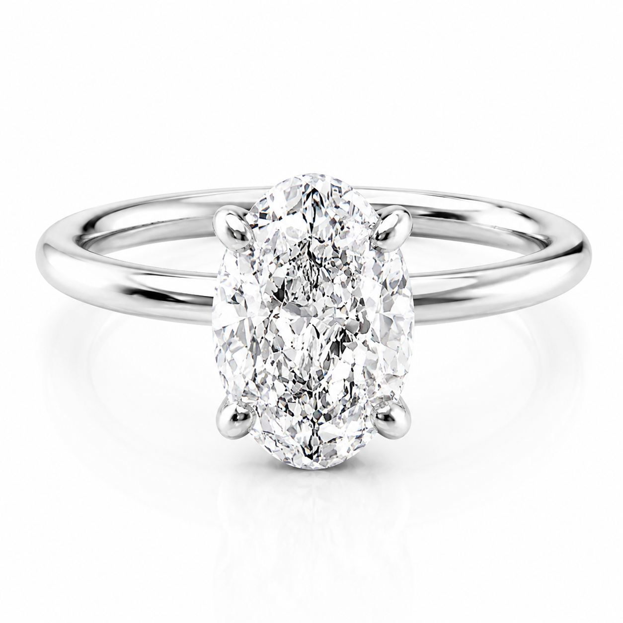 Oval Lab-Grown Diamond Solitaire Hidden Halo Engagement Ring