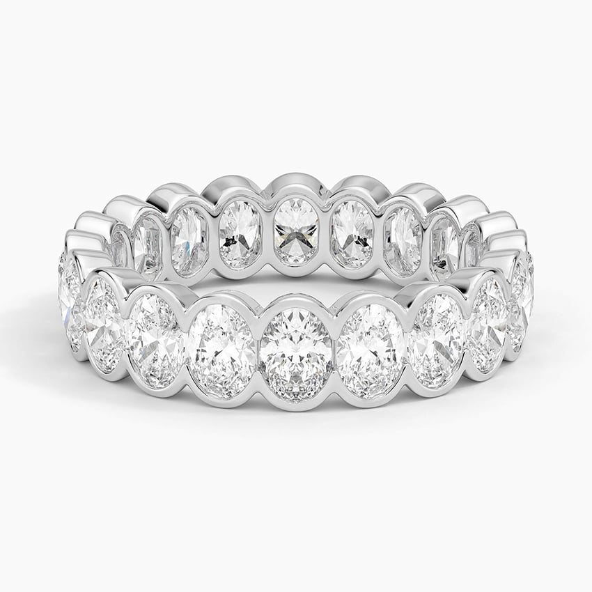 Oval Cut Eternity Moissanite Semi-Bezel Wedding Band–5.2 mm
