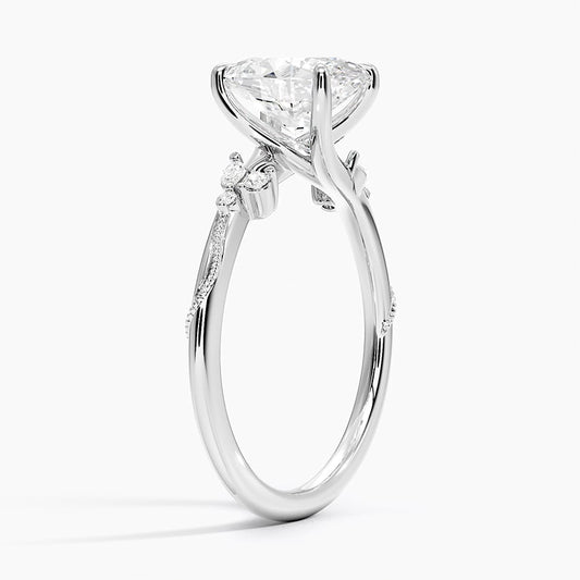 Sterling Silver Oval Cut Floral-Inspired Engagement Ring
