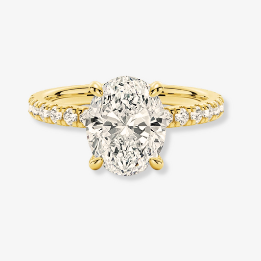 Oval Cut Moissanite Engagement Ring With Eternity Pavé Band