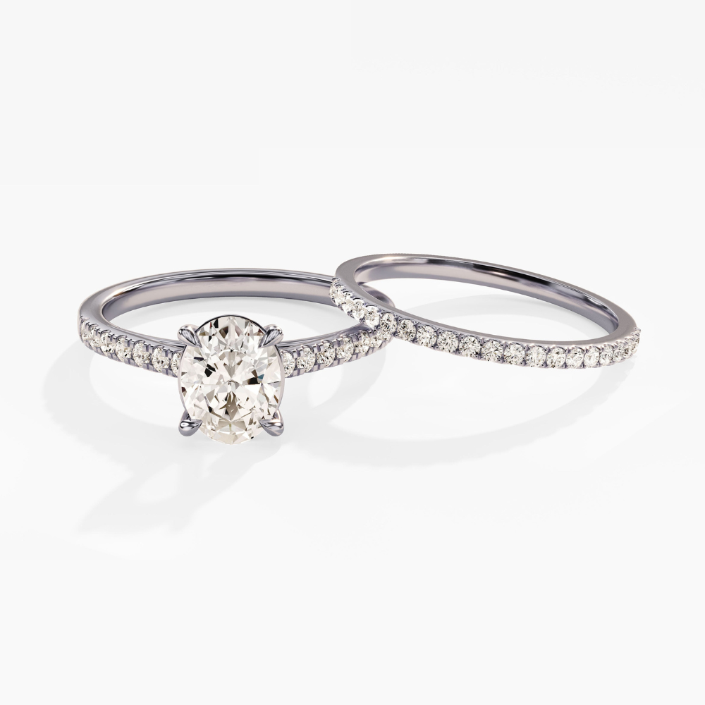 Pavé Set Oval Cut Moissanite Engagement Ring Bridal Set