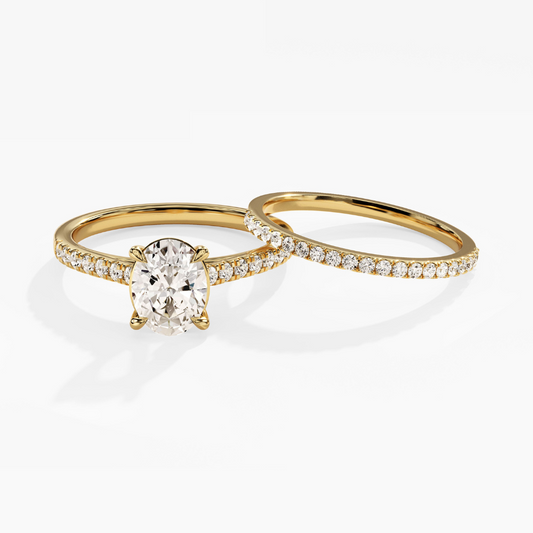 Pavé Set Oval Cut Moissanite Engagement Ring Bridal Set