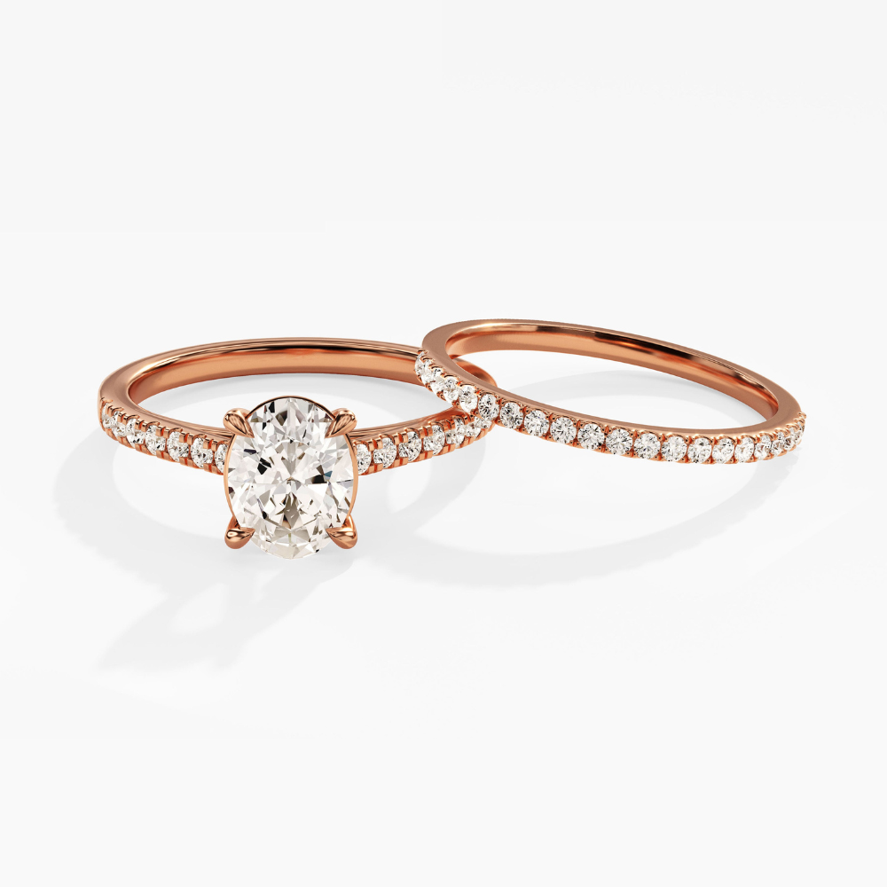 Pavé Set Oval Cut Moissanite Engagement Ring Bridal Set