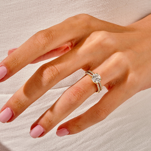 Pavé Set Round Cut Moissanite Engagement Ring Bridal Set