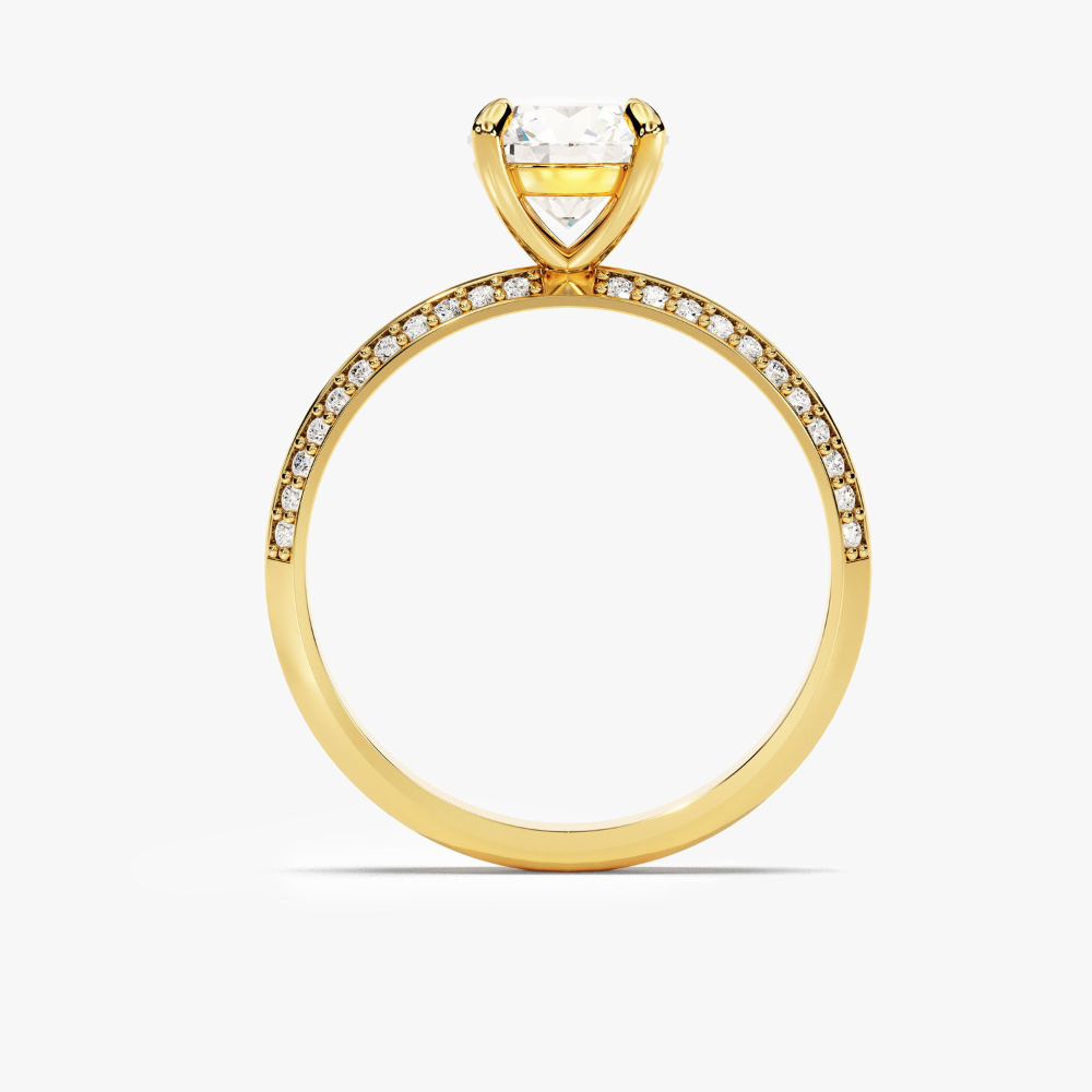 Pavé Set Round Cut Moissanite Engagement Ring with Milgrain Knife Edge