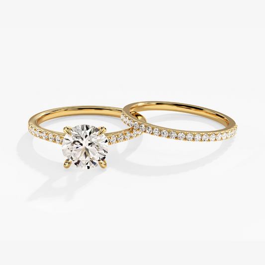 Pavé Set Round Cut Moissanite Engagement Ring Bridal Set