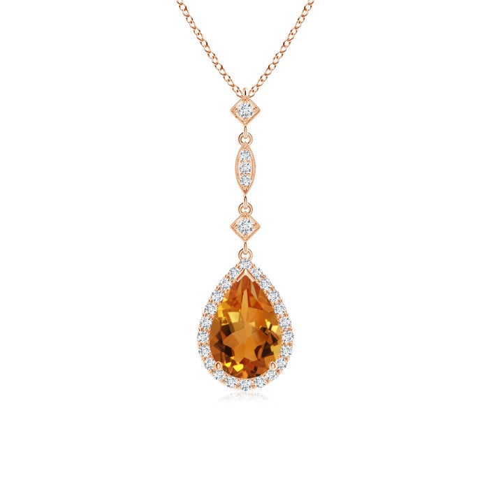 Pear Citrine with Moissanite Halo Multi-Link Drop Pendant Necklace