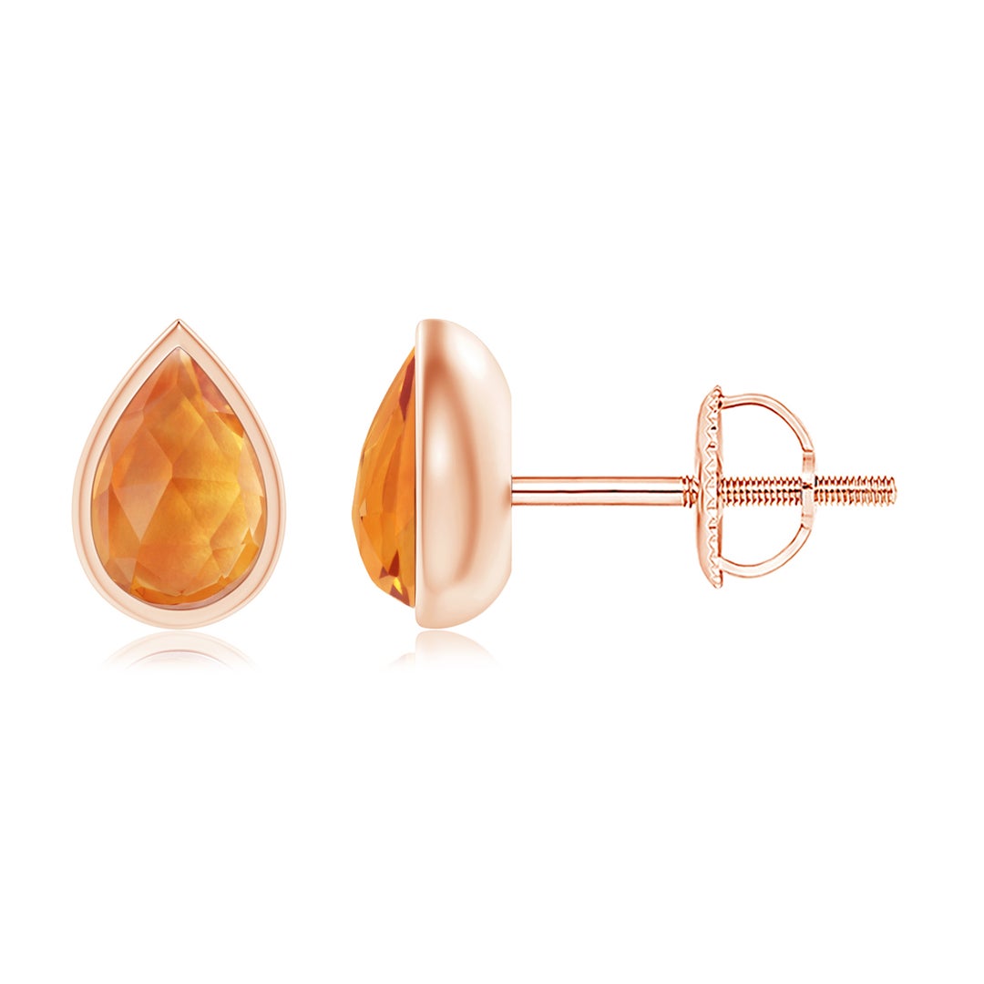 Pear Cut Citrine Bezel Stud Earrings
