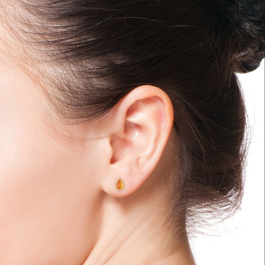 Pear Cut Citrine Bezel Stud Earrings
