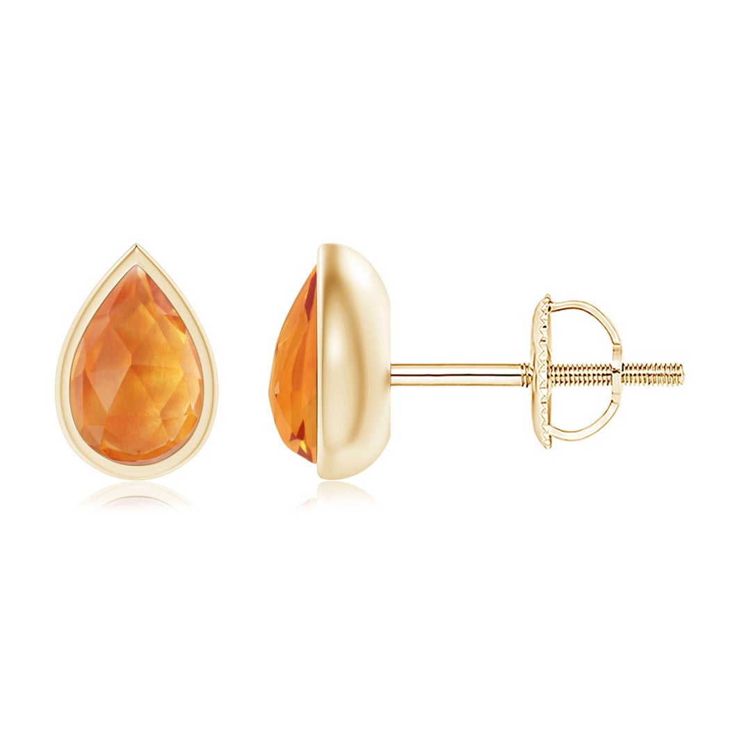 Pear Cut Citrine Bezel Stud Earrings