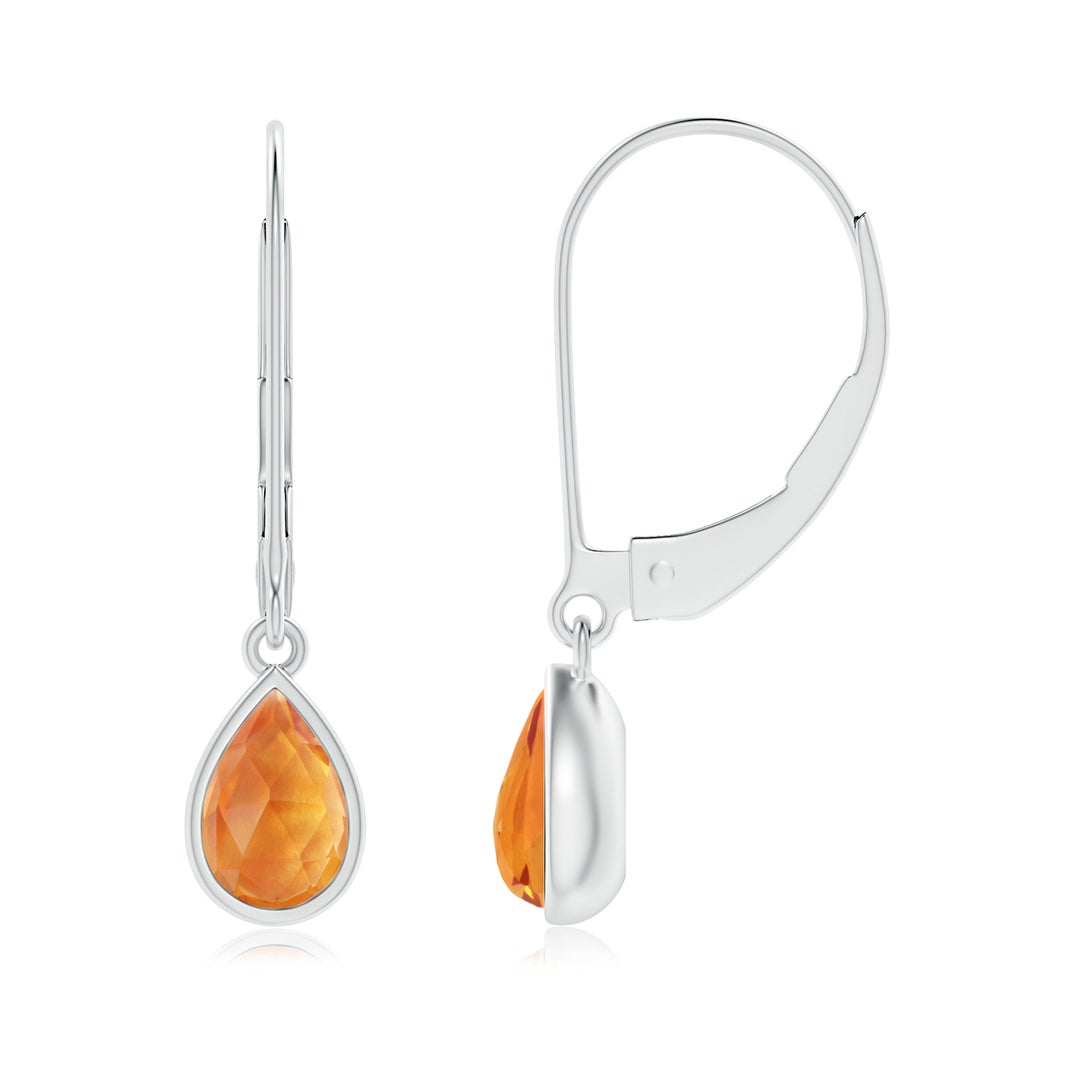 Pear Cut Citrine Drop Earrings with Bezel Setting with Leverback