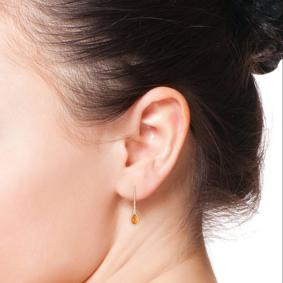 Pear Cut Citrine Drop Earrings with Bezel Setting with Leverback
