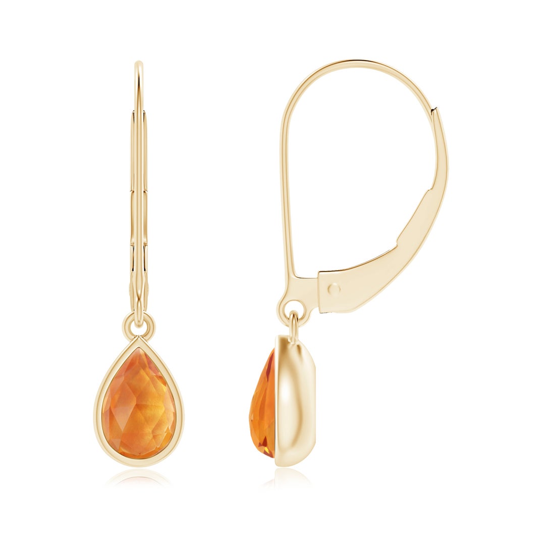 Pear Cut Citrine Drop Earrings with Bezel Setting with Leverback