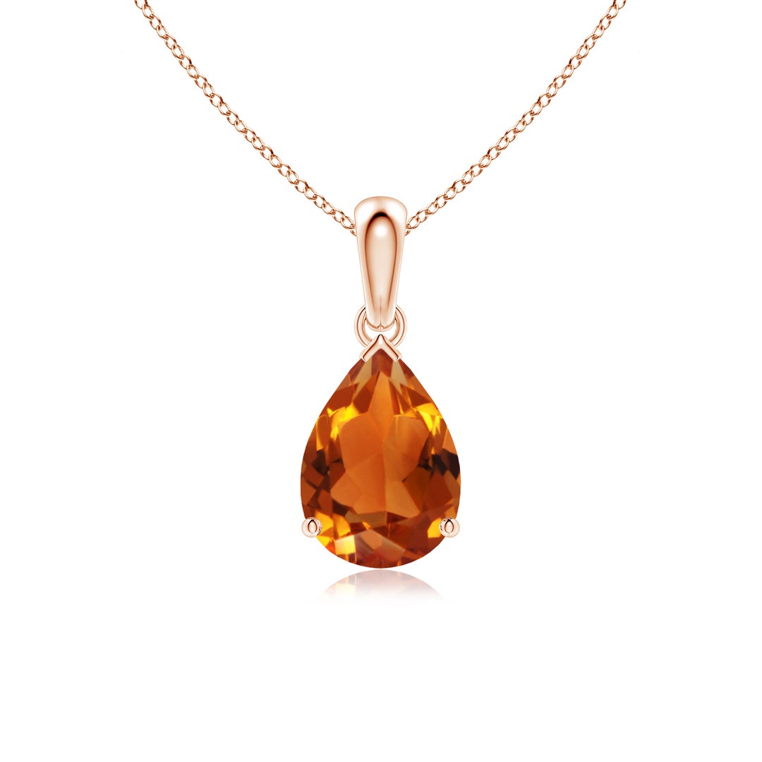 Pear-Cut Citrine Solitaire Pendant Necklace
