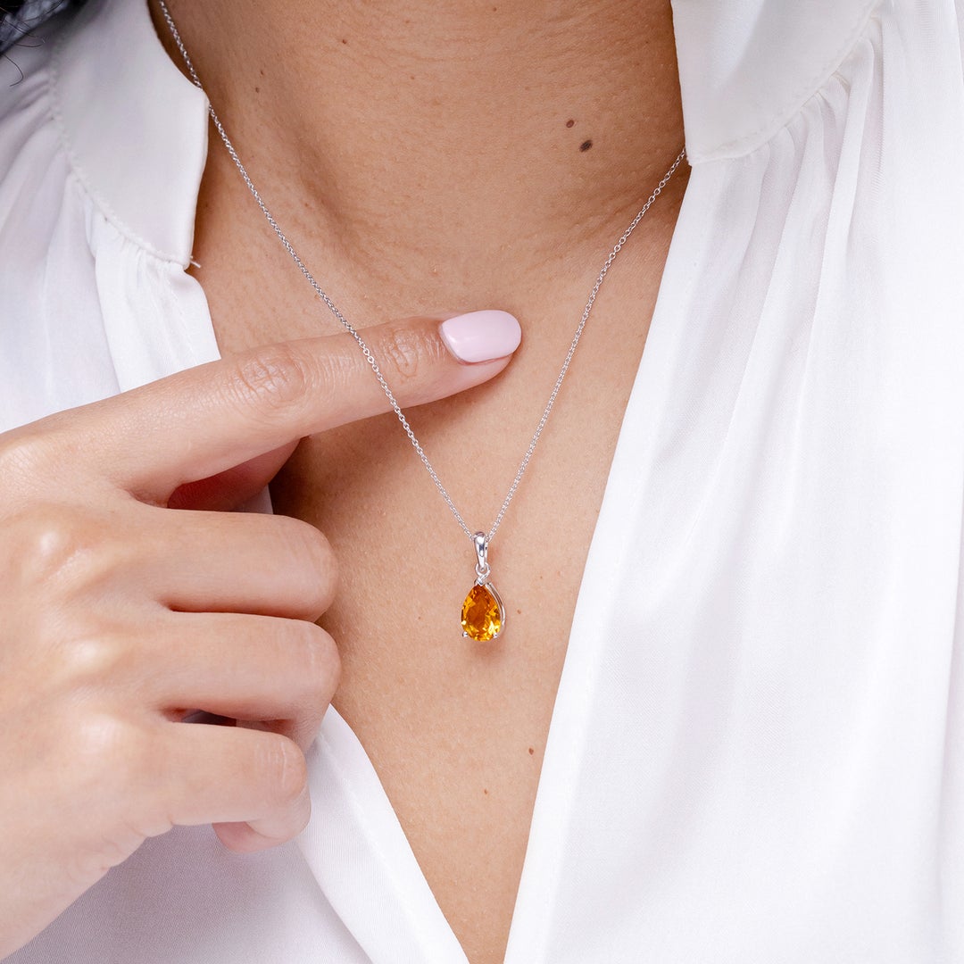 Pear-Cut Citrine Solitaire Pendant Necklace