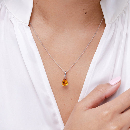 Pear-Cut Citrine Solitaire Pendant Necklace